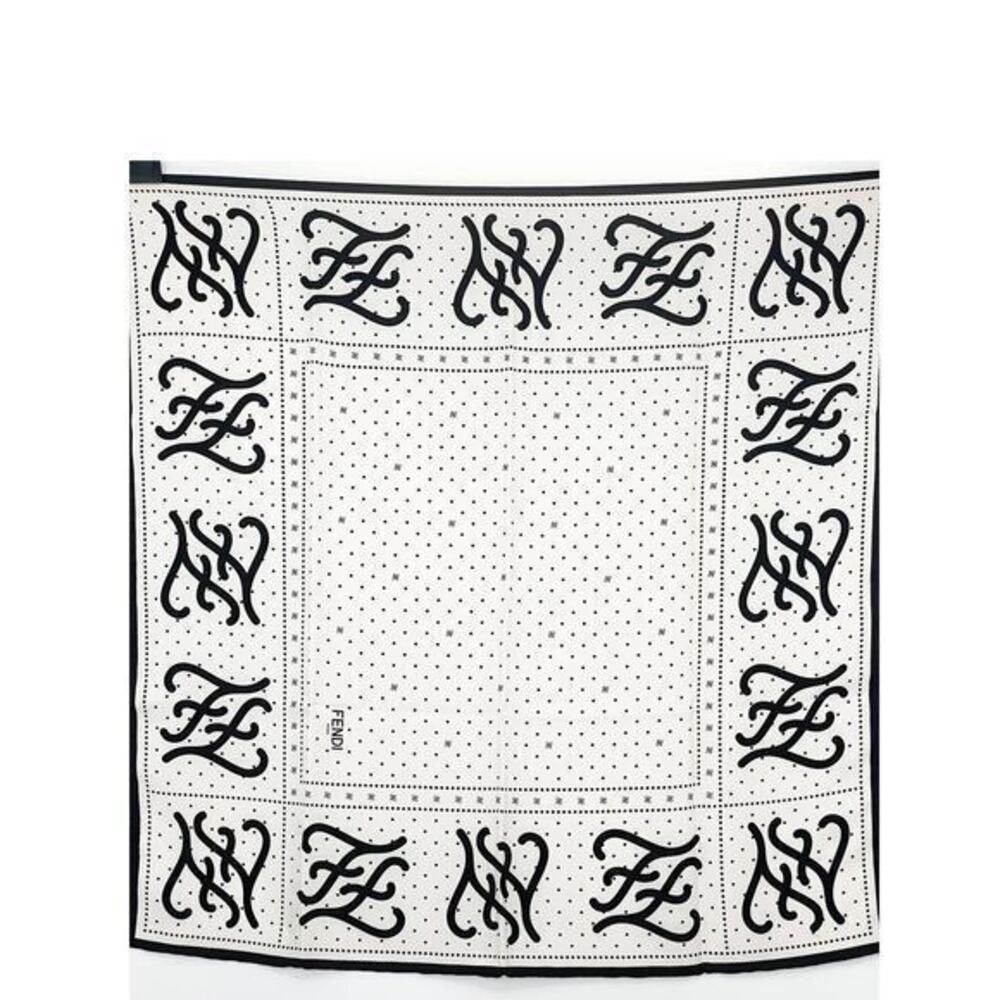 FENDI Karl Black and White Calligraphy Silk Scarf Foulard NWT